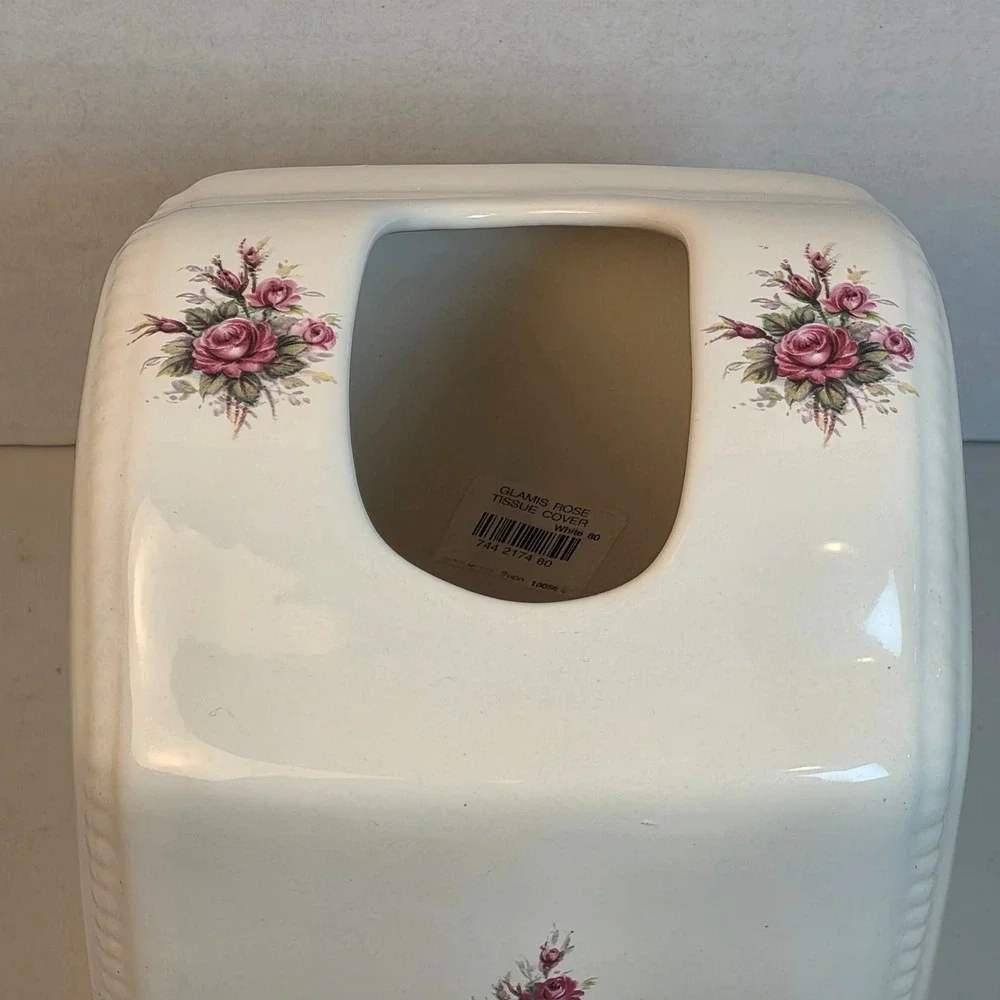 VTG Tissue Box Cover VB Athena Glamis Rose Cottagecore USA Made Ceramic‎ Floral